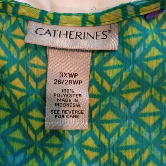 Catherine's Sheer S/S Open Front Kimono Blouse  3X 26-28 WP Geometric Print - Picture 3 of 11